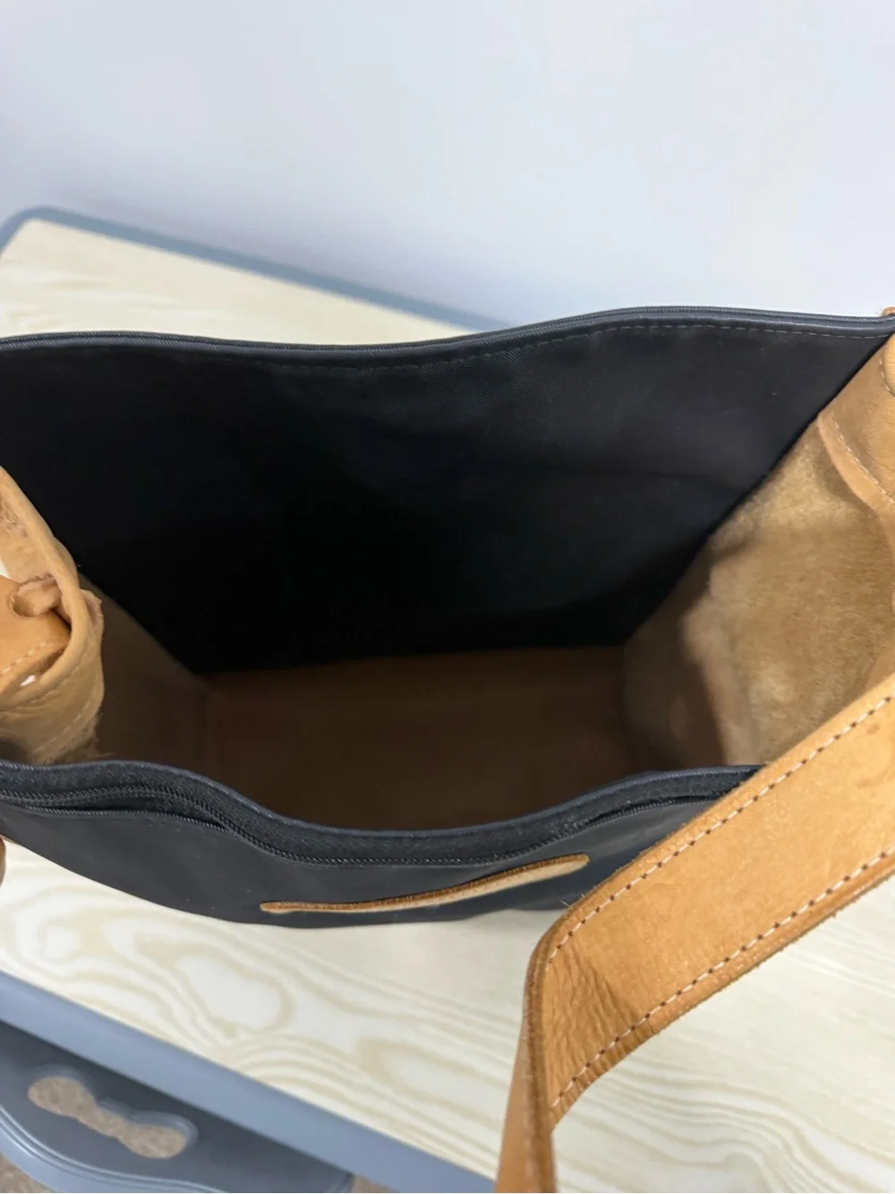 Jon Hart Black and Tan Tote Bag With Zipper Front Pocket